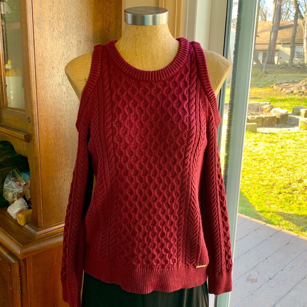 Michael Kors Burgundy Off-the-Shoulder Sweater